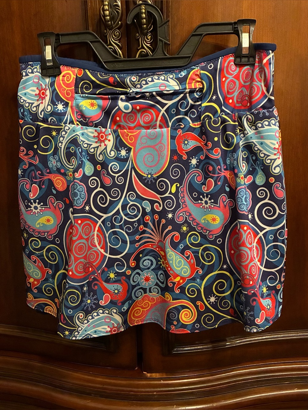 Navy Paisley-Print Skater Skirt - Multicolor